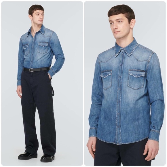 Dolce & Gabbana Other - New! Dolce & Gabanna Men’s Blue Denim Western Button Down 🤠 16/41